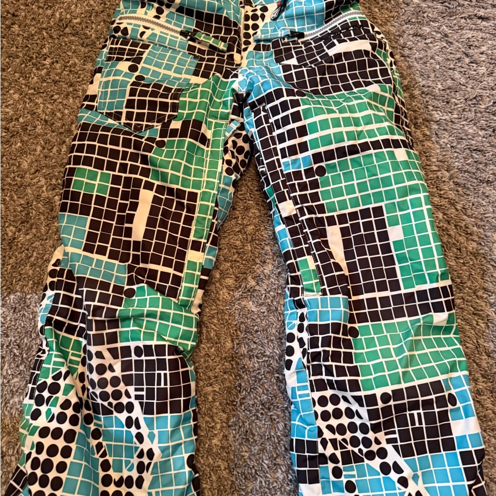Volcom Red and Teal Geometric Snow Pants
